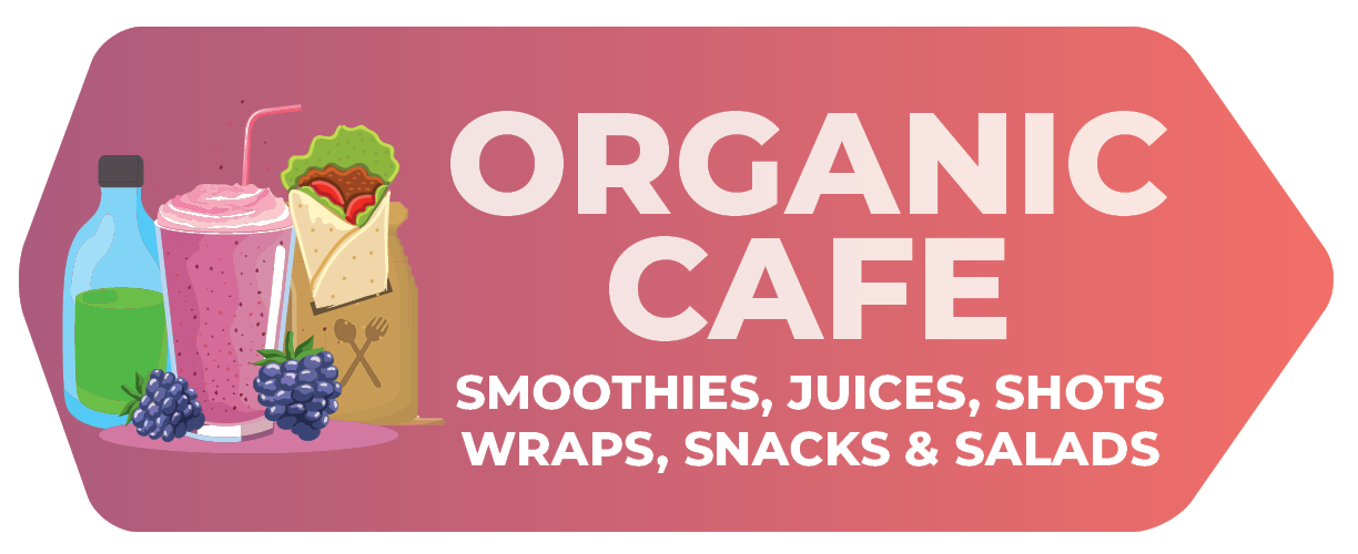 Organic Cafe with Smoothies Wraps Juices Shots and Salads